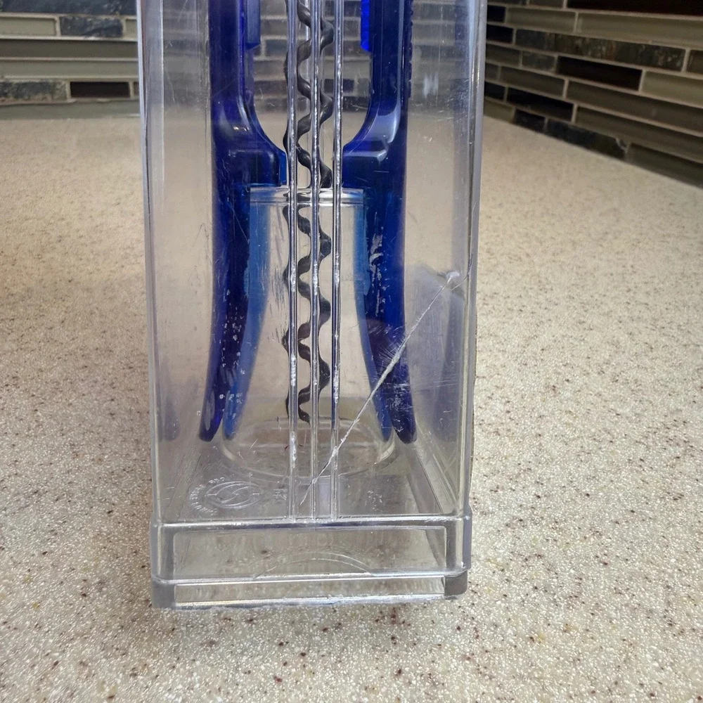 VTG RARE Le Creuset Screwpull Corkscrew Wine Opener Cobalt Blue France w/ Case